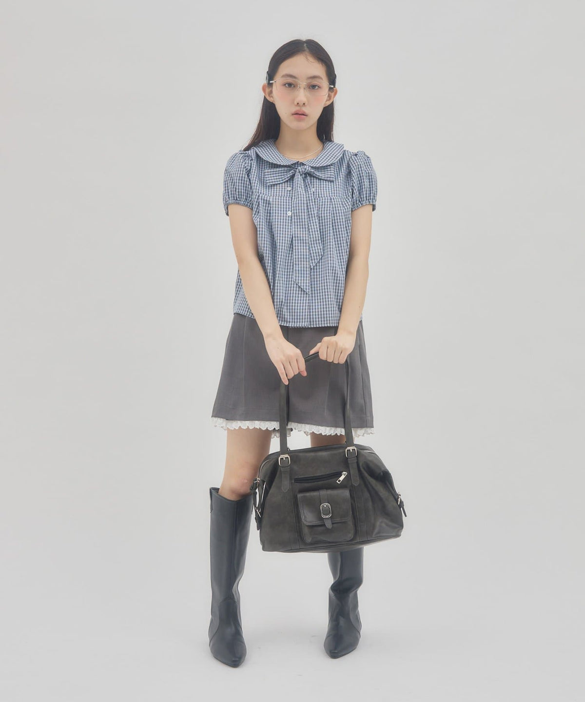 umm. By Discoat 圓領泡泡袖Blouse with bow tie - Image 6