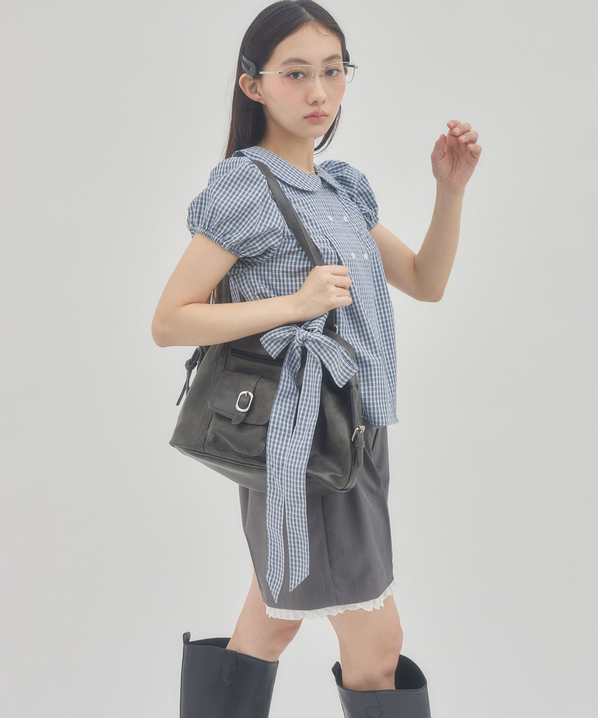umm. By Discoat 圓領泡泡袖Blouse with bow tie - Image 8