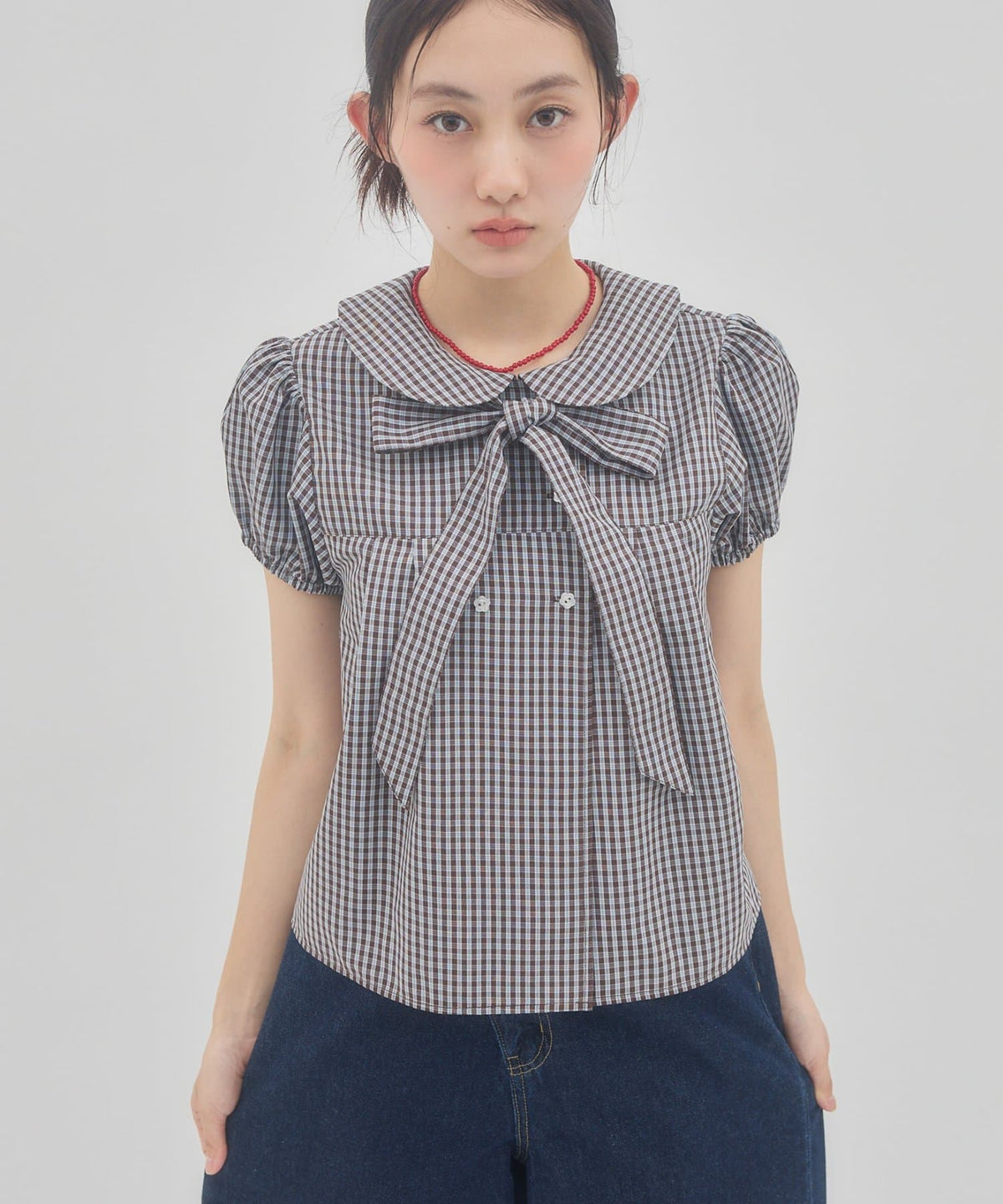 umm. By Discoat 圓領泡泡袖Blouse with bow tie - Image 21
