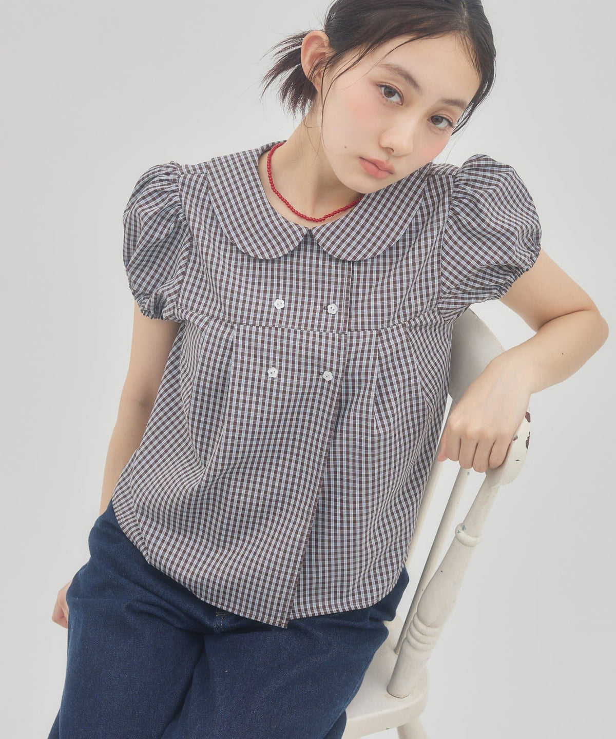 umm. By Discoat 圓領泡泡袖Blouse with bow tie - Image 26
