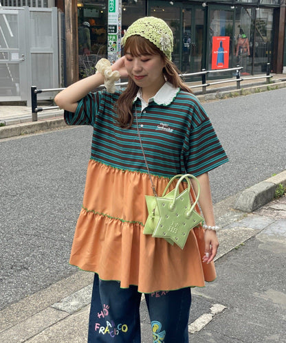 HELLO.SANFRANCISCO 荷葉邊領條紋rugby shirt tunic - Image 3