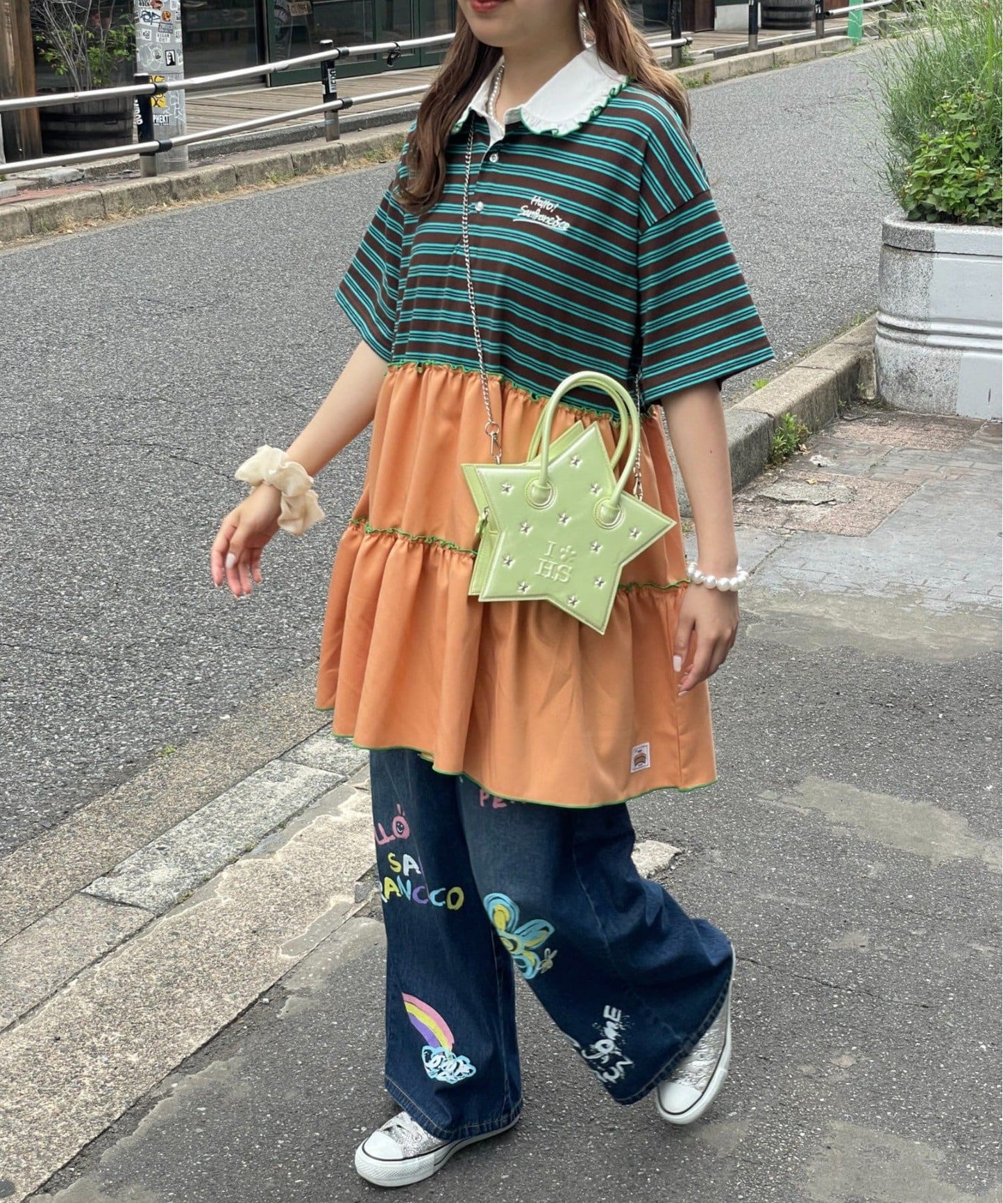 HELLO.SANFRANCISCO 荷葉邊領條紋rugby shirt tunic - Image 4