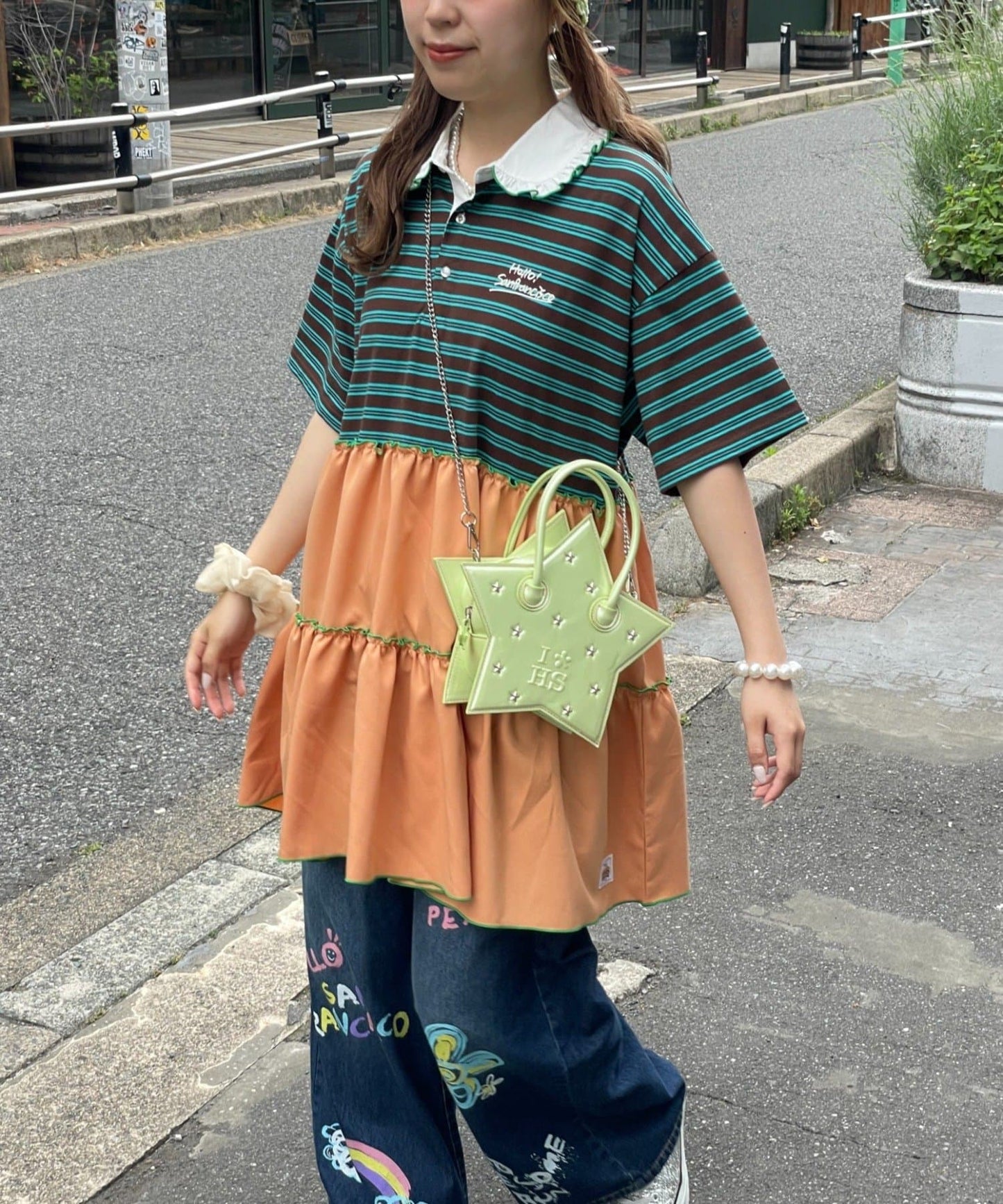 HELLO.SANFRANCISCO 荷葉邊領條紋rugby shirt tunic - Image 5