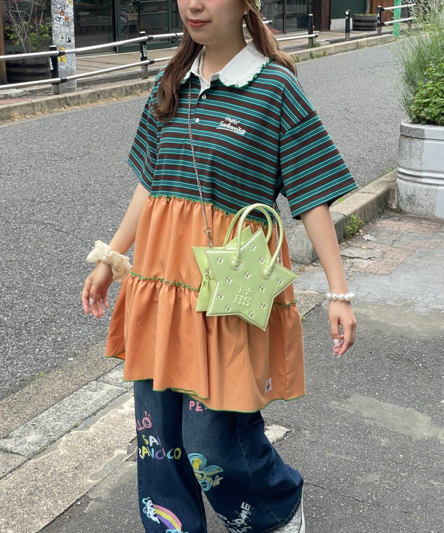 HELLO.SANFRANCISCO 荷葉邊領條紋rugby shirt tunic - Image 5