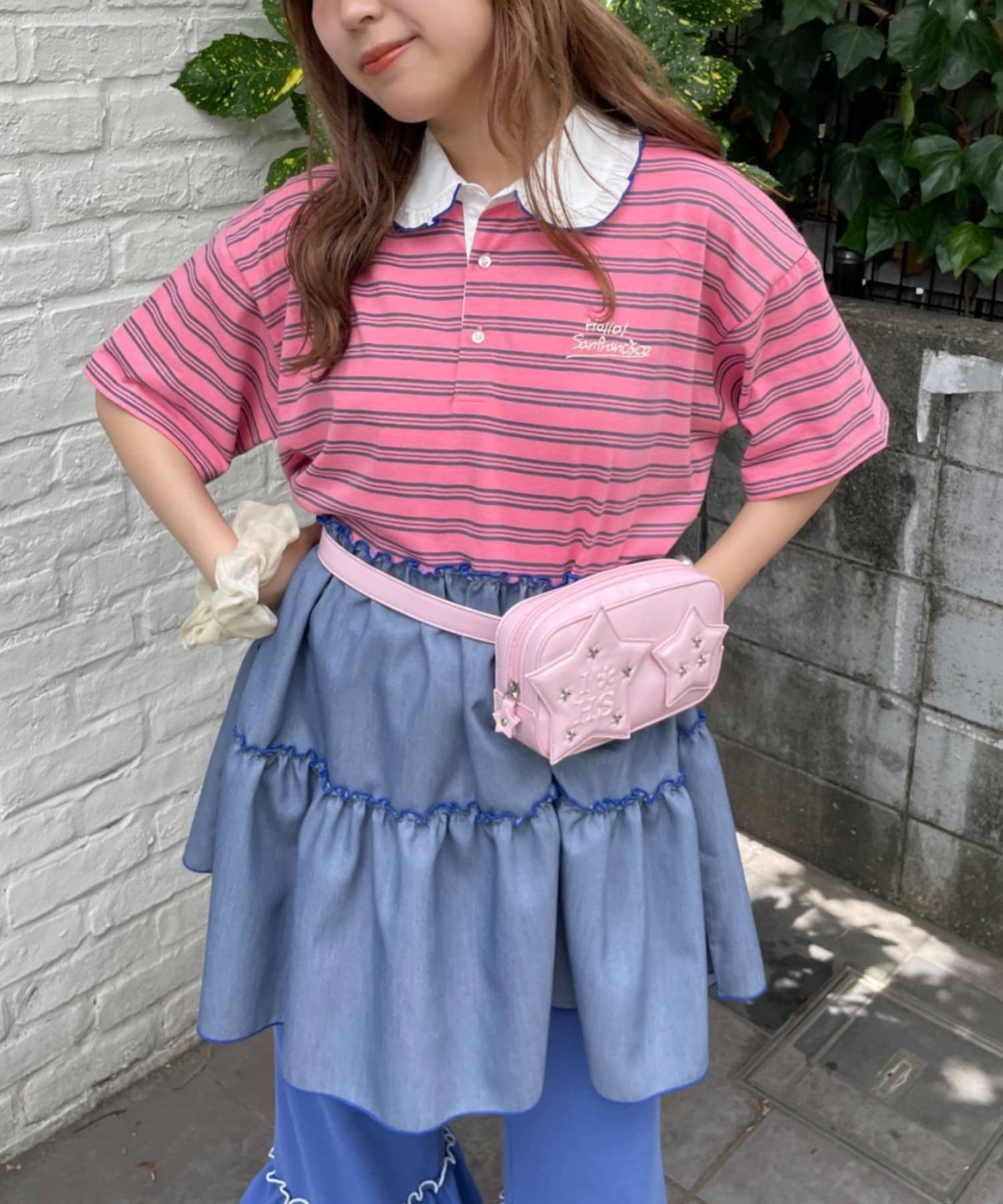 HELLO.SANFRANCISCO 荷葉邊領條紋rugby shirt tunic - Image 2
