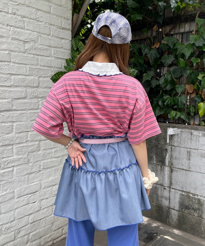 HELLO.SANFRANCISCO 荷葉邊領條紋rugby shirt tunic - Image 14