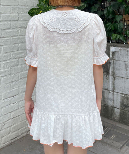 HELLO.SANFRANCISCO Frill Lace Tunic Short-Sleeve Blouse - Image 12