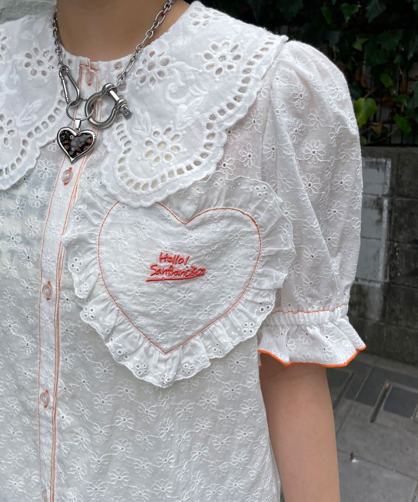 HELLO.SANFRANCISCO Frill Lace Tunic Short-Sleeve Blouse - Image 13