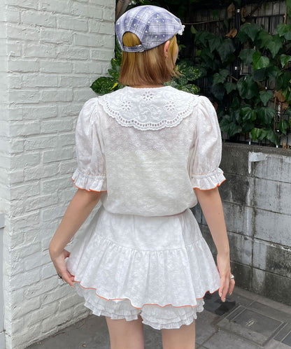 HELLO.SANFRANCISCO Frill Lace Tunic Short-Sleeve Blouse - Image 6