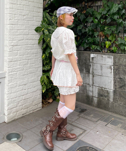 HELLO.SANFRANCISCO Frill Lace Tunic Short-Sleeve Blouse - Image 8