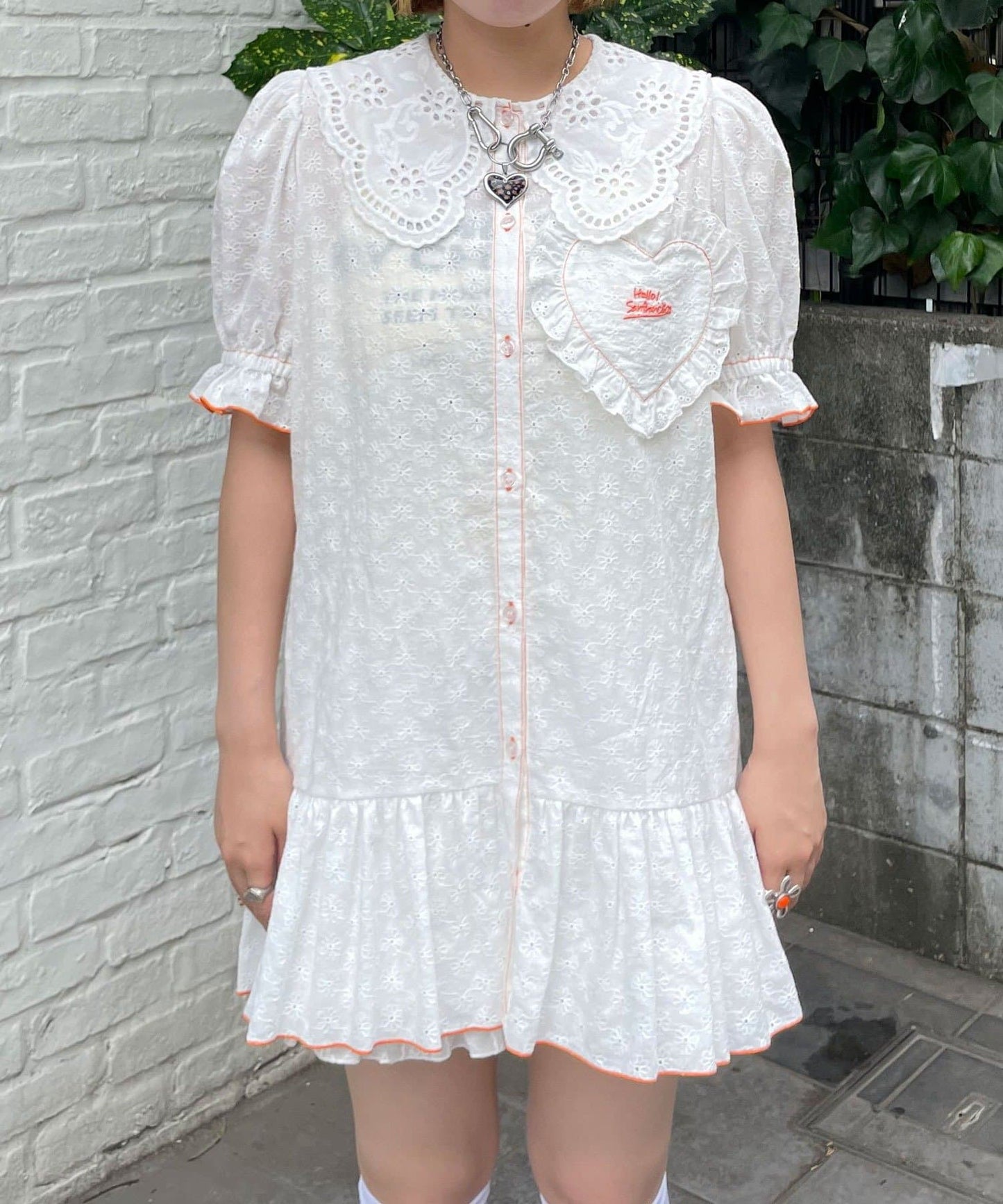 HELLO.SANFRANCISCO Frill Lace Tunic Short-Sleeve Blouse - Image 10