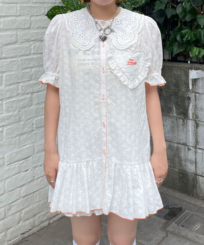 HELLO.SANFRANCISCO Frill Lace Tunic Short-Sleeve Blouse - Image 10