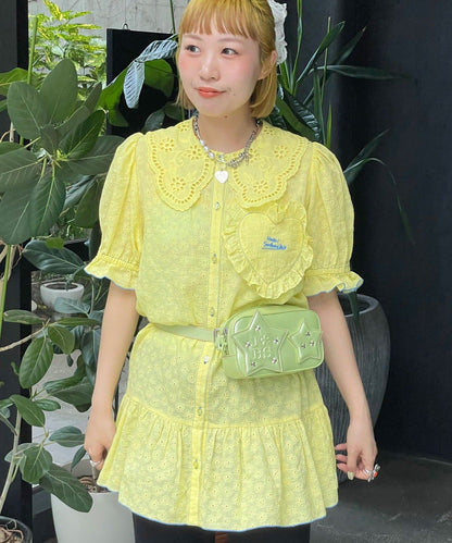 HELLO.SANFRANCISCO Frill Lace Tunic Short-Sleeve Blouse - Image 2