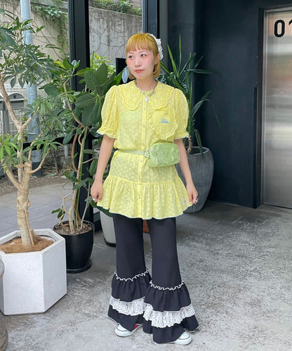 HELLO.SANFRANCISCO Frill Lace Tunic Short-Sleeve Blouse - Image 19