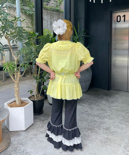 HELLO.SANFRANCISCO Frill Lace Tunic Short-Sleeve Blouse - Image 21