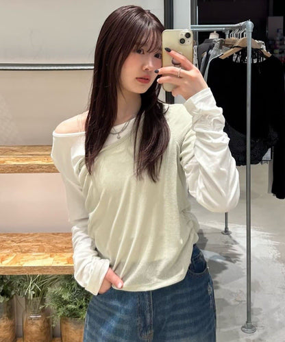 [2件SET] Kastane Sheer Layered Tee - Image 1