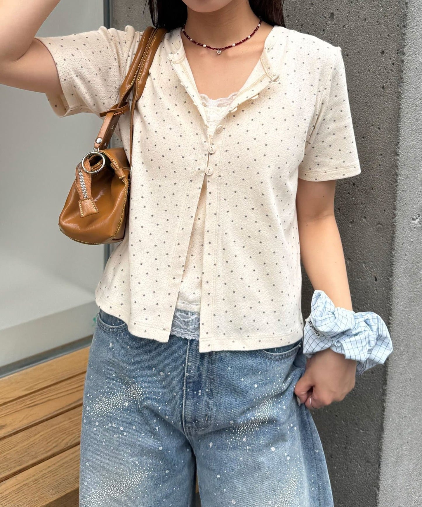 CIAOPANIC Lace吊帶背心 + 星星 pattern Cardigan - Image 4