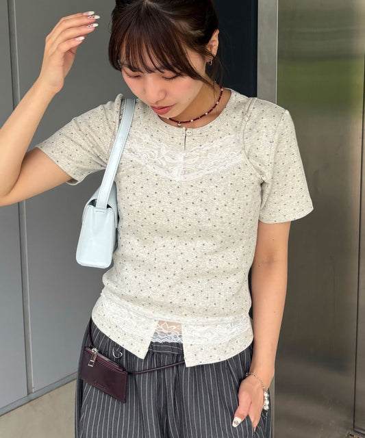 CIAOPANIC Lace吊帶背心 + 星星 pattern Cardigan - Image 1