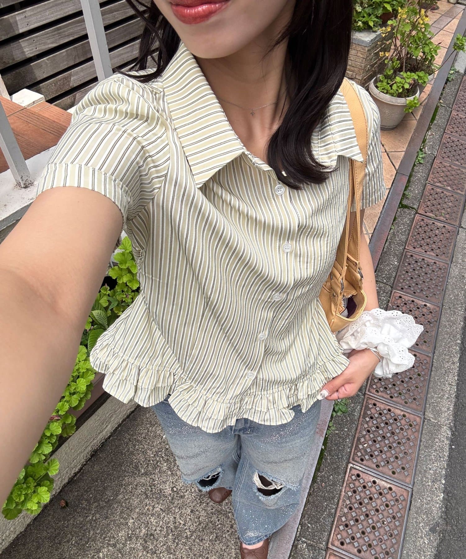 CIAOPANIC 荷葉邊下擺短袖襯衫 - Image 2