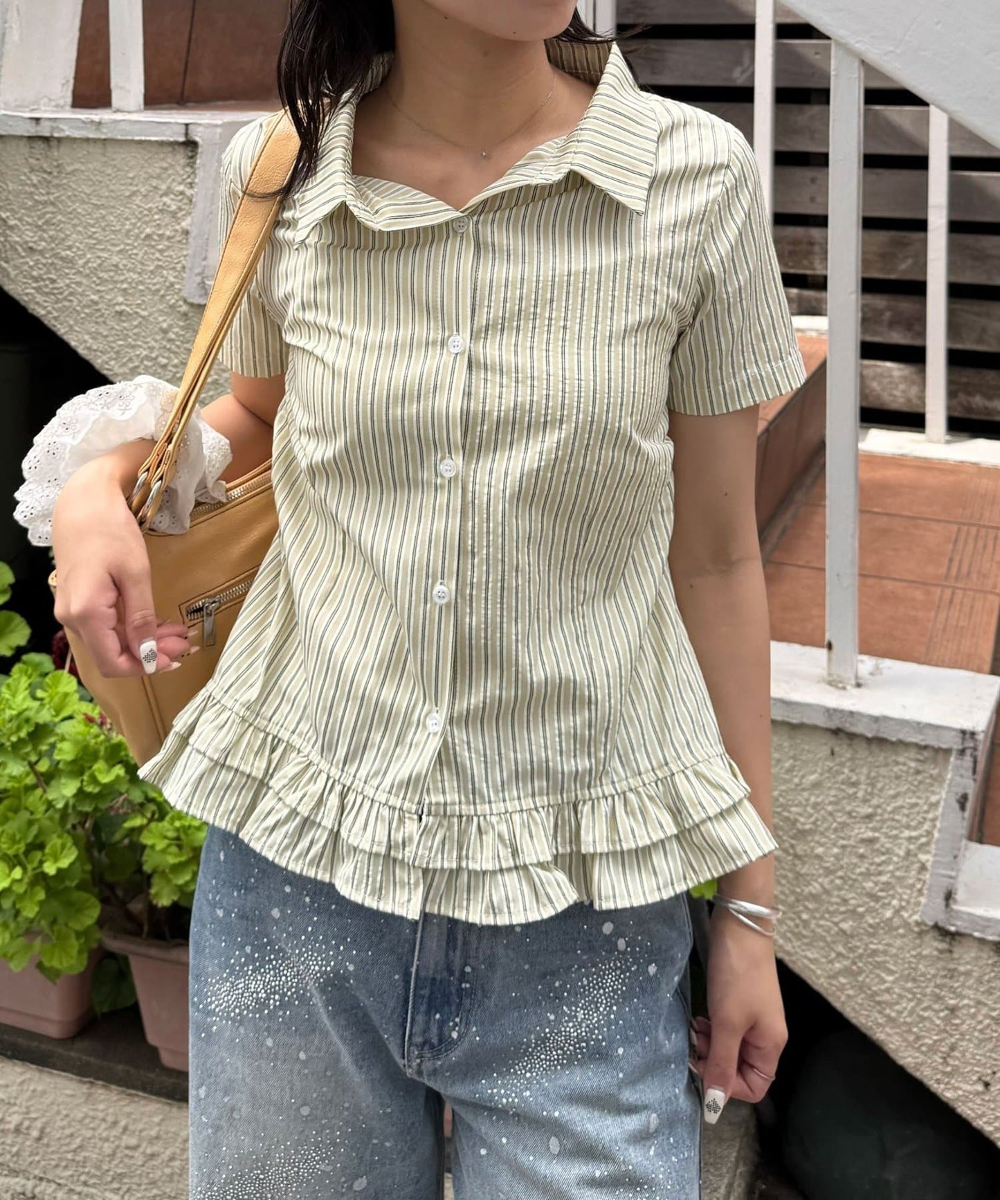 CIAOPANIC 荷葉邊下擺短袖襯衫 - Image 15