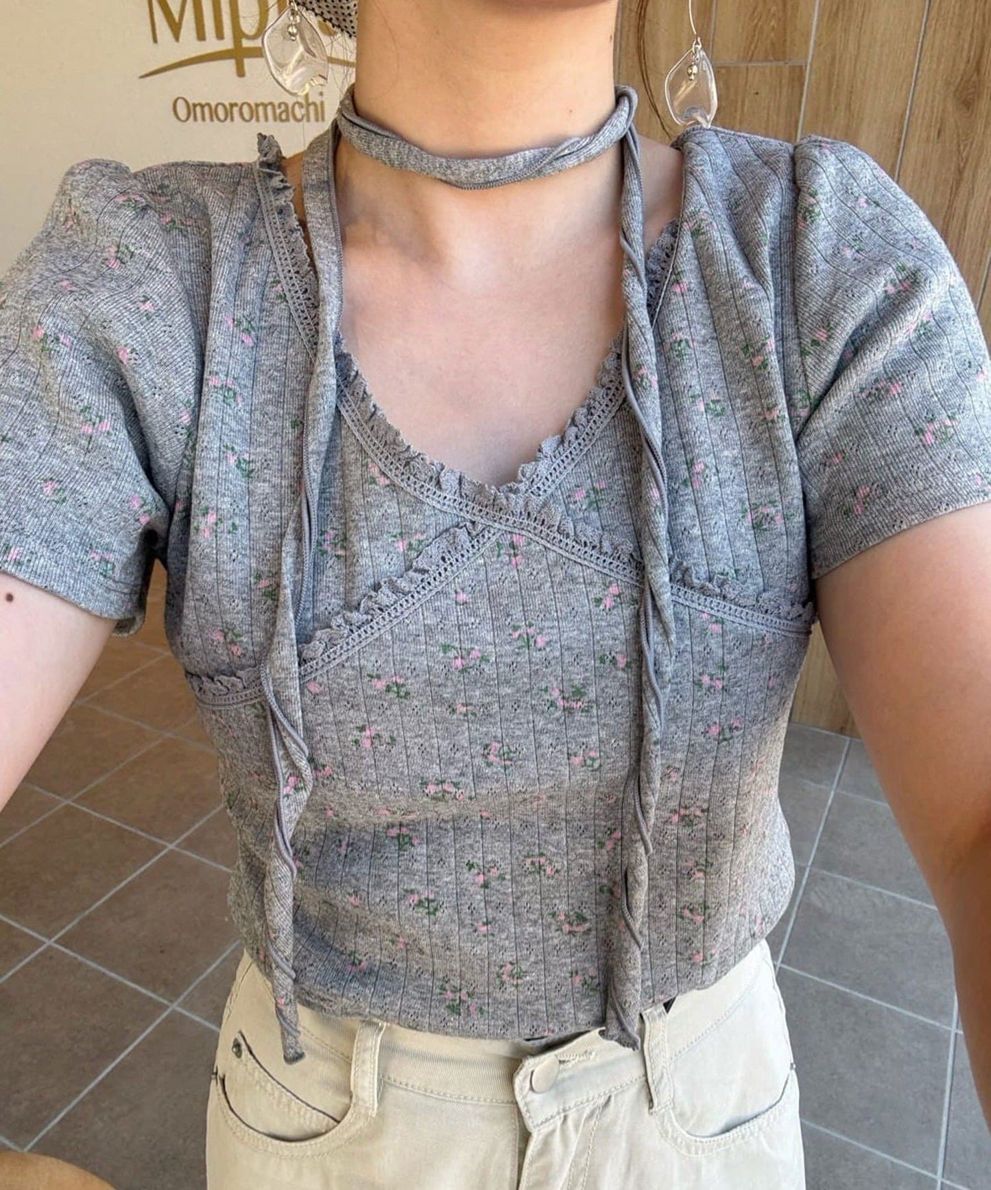 Kastane 羅紋V領Tee + Choker - Image 2