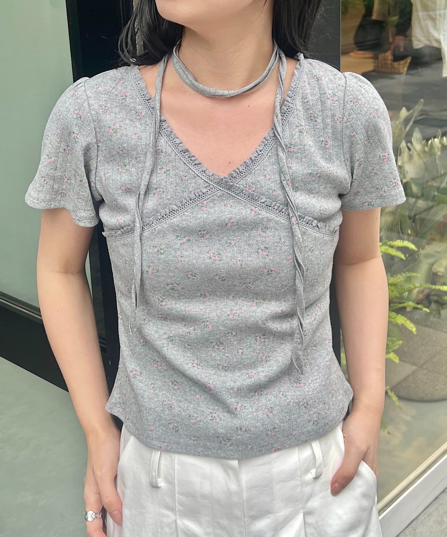 Kastane 羅紋V領Tee + Choker - Image 27