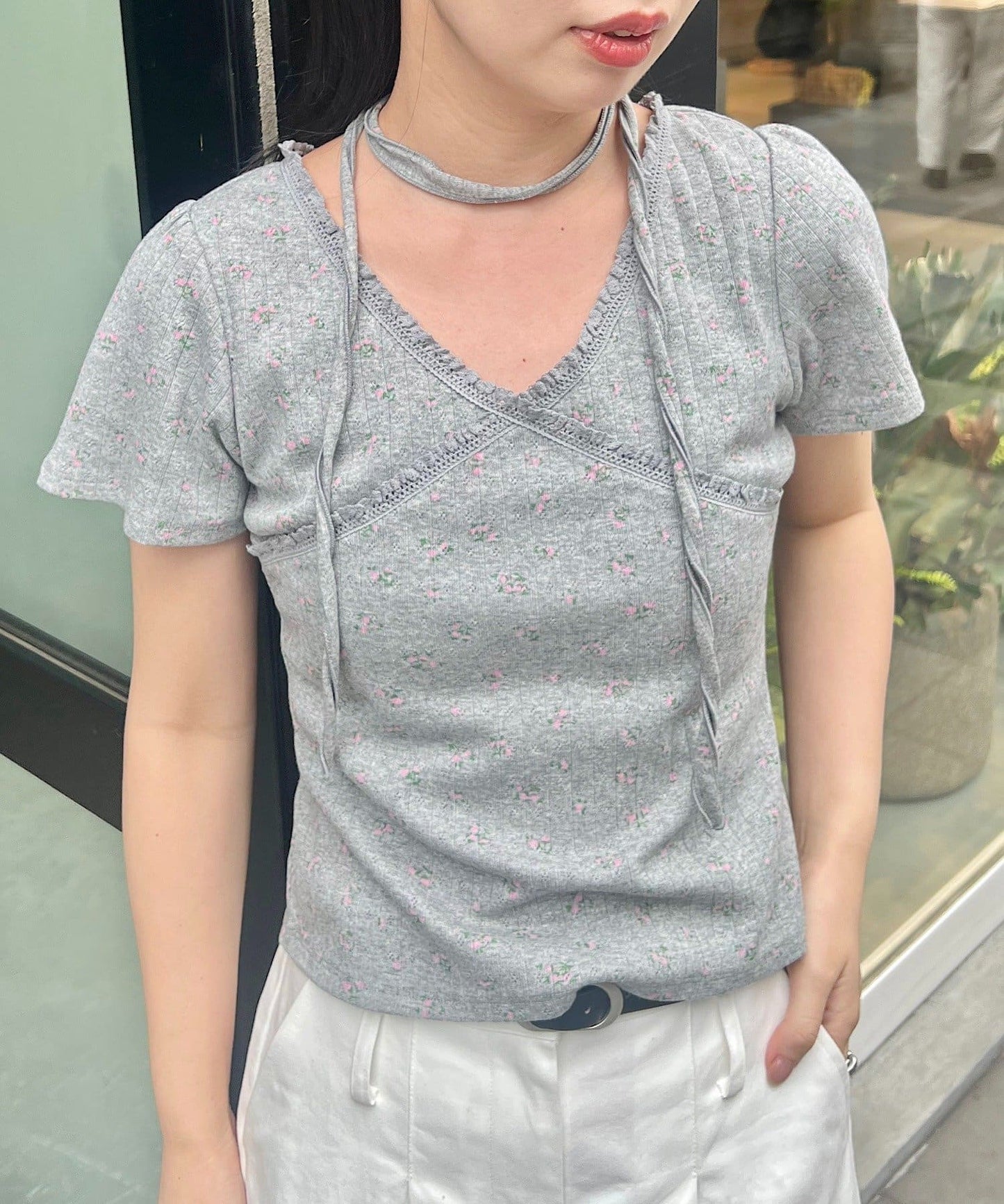 Kastane 羅紋V領Tee + Choker - Image 28