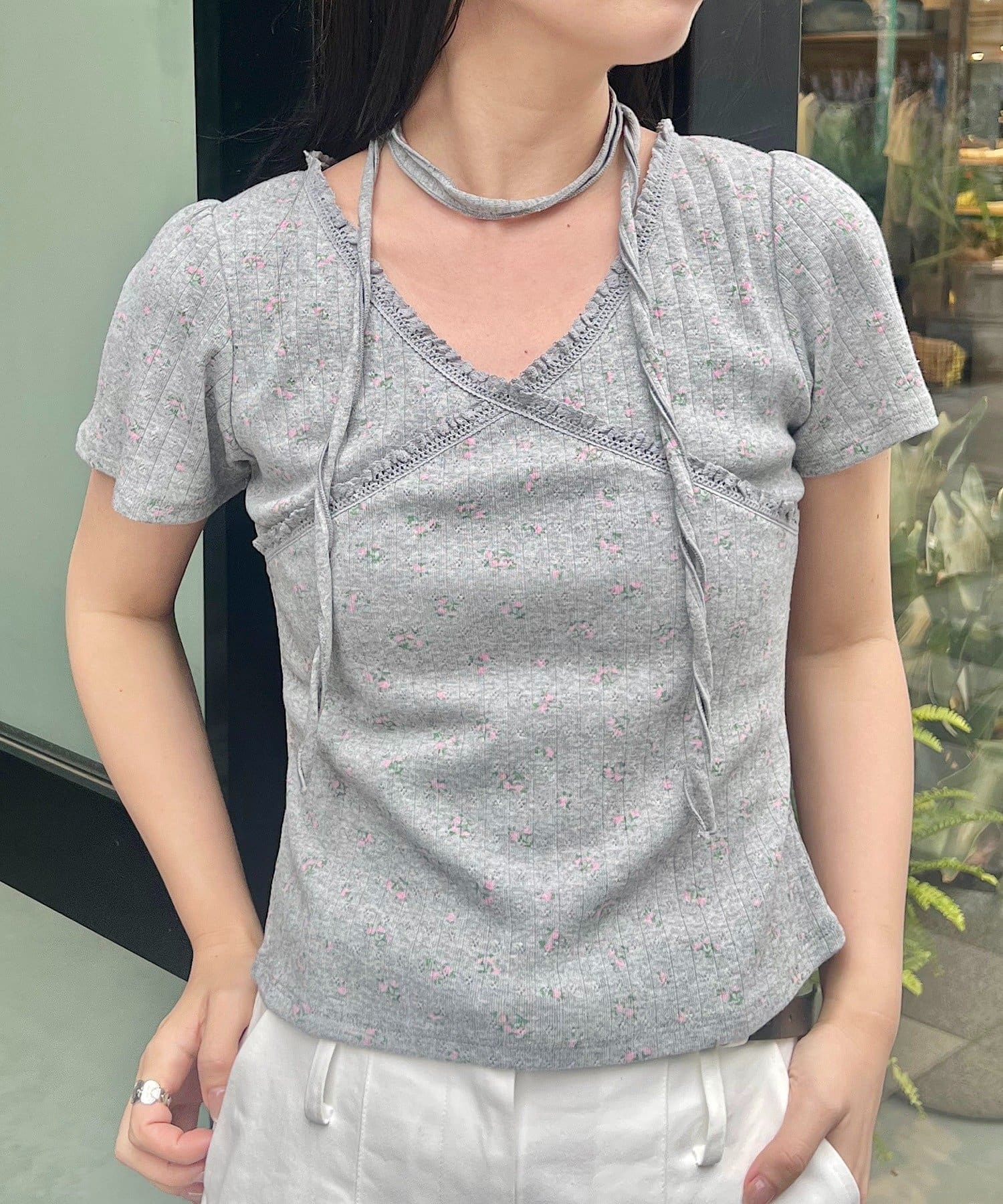 Kastane 羅紋V領Tee + Choker - Image 29