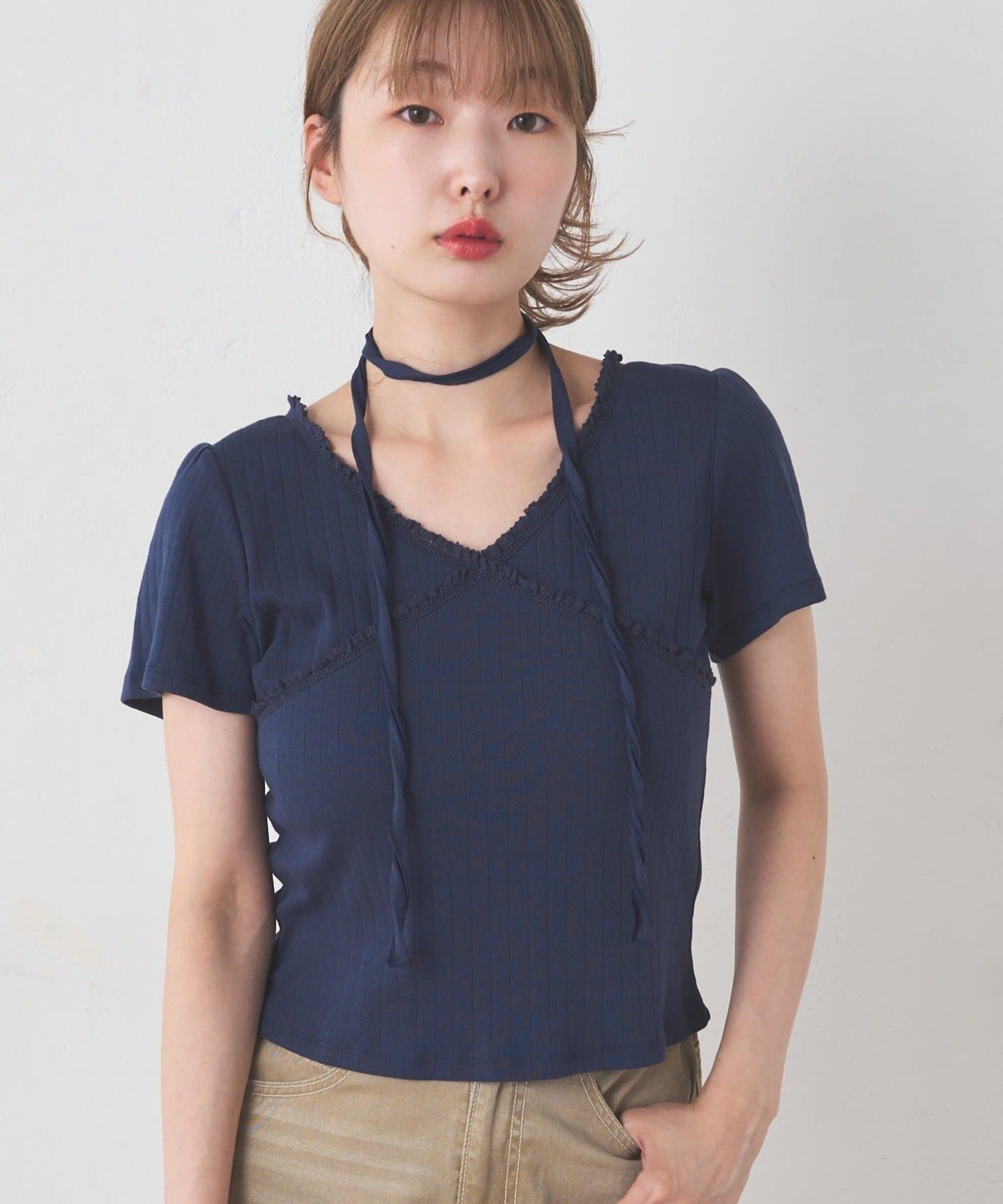 Kastane 羅紋V領Tee + Choker - Image 4