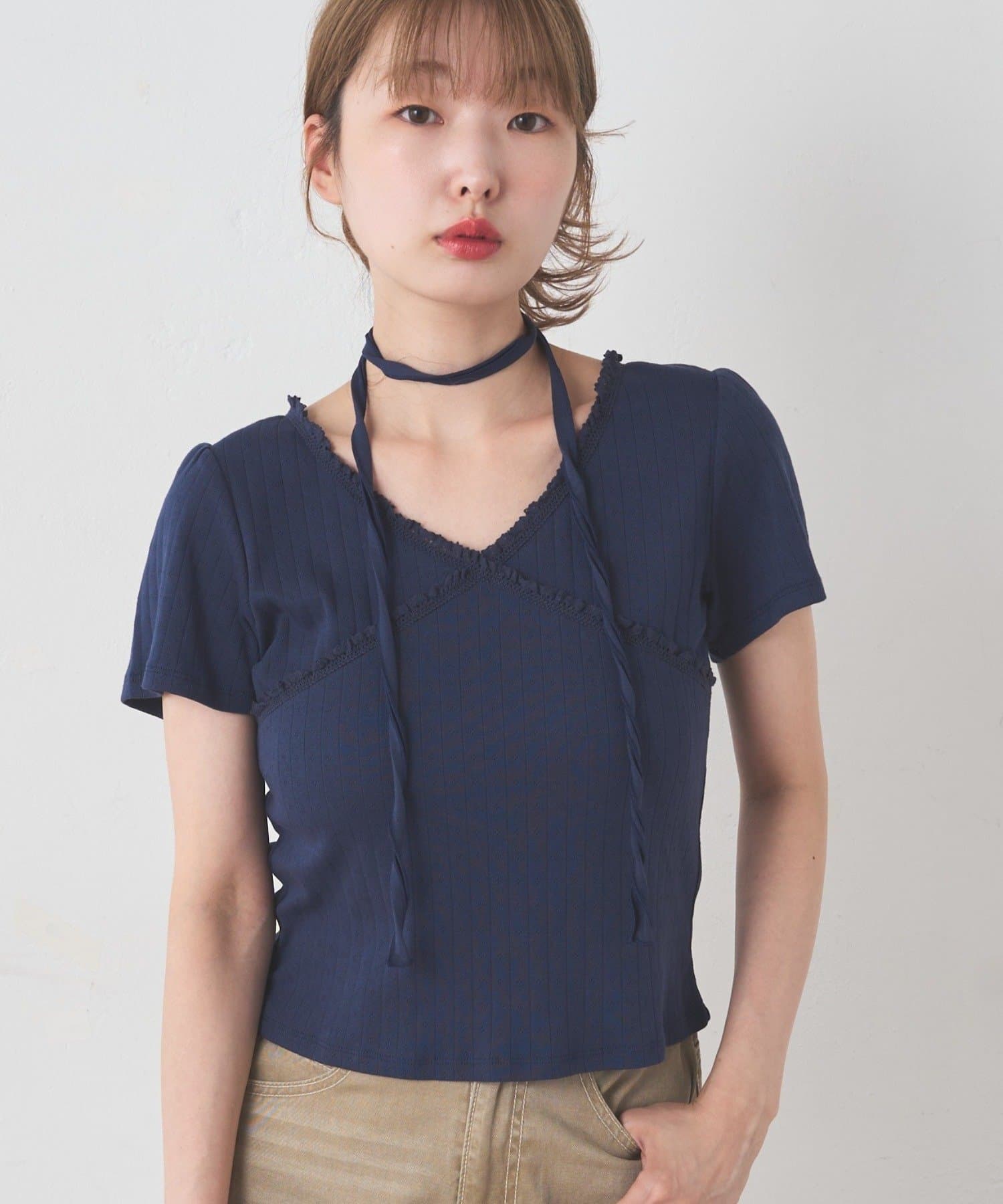 Kastane 羅紋V領Tee + Choker - Image 4