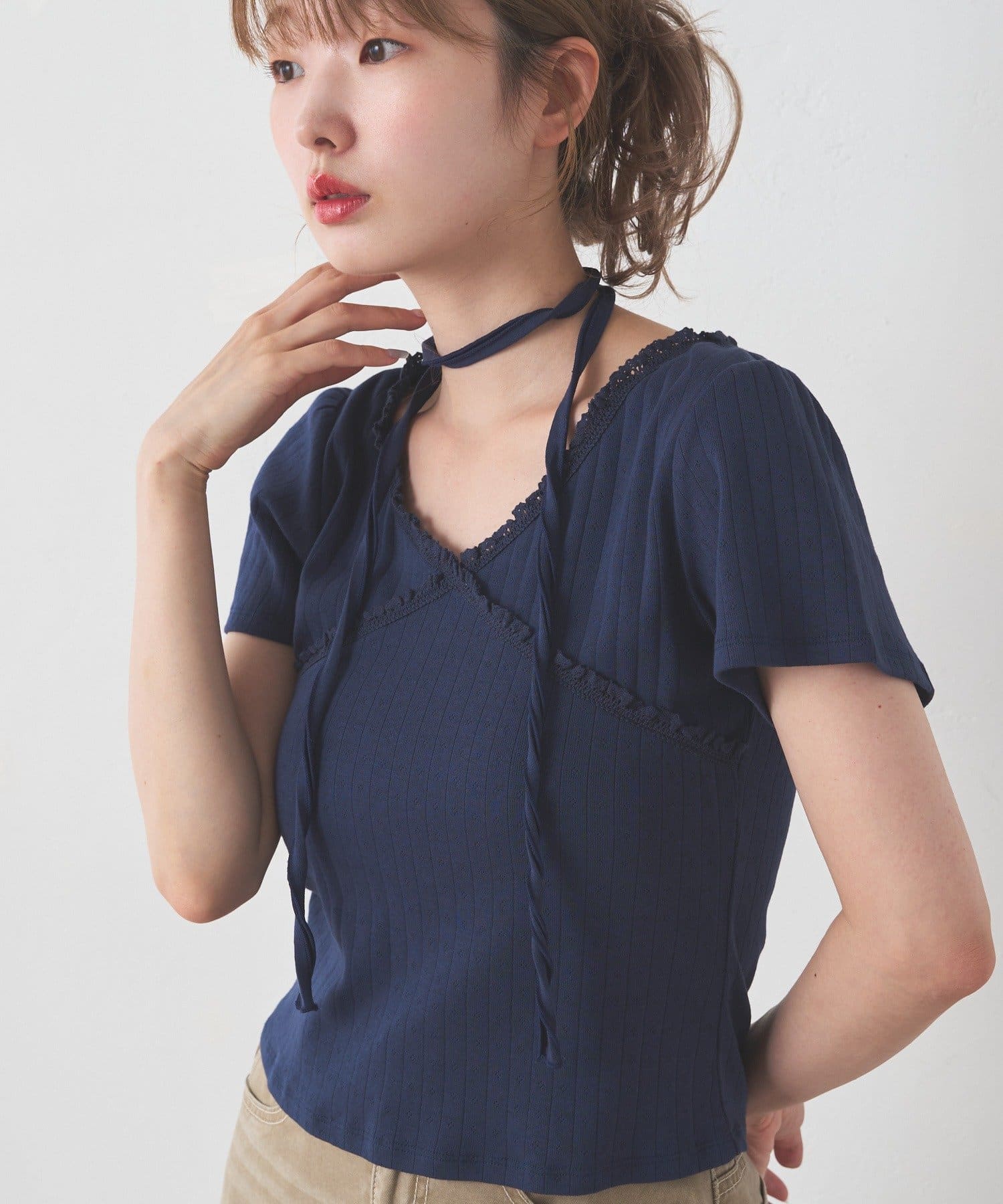 Kastane 羅紋V領Tee + Choker - Image 33