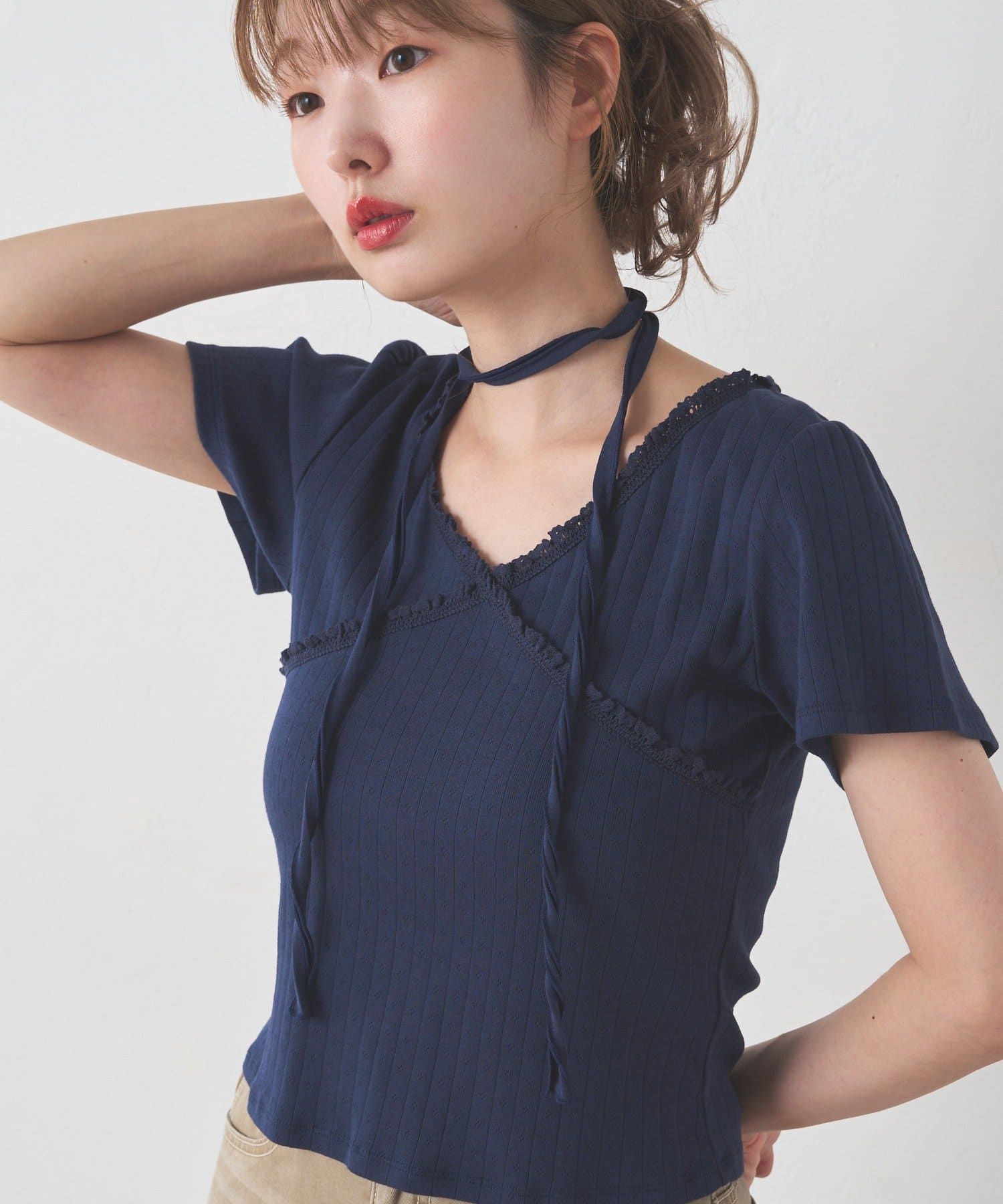 Kastane 羅紋V領Tee + Choker - Image 34
