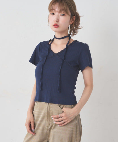 Kastane 羅紋V領Tee + Choker - Image 35