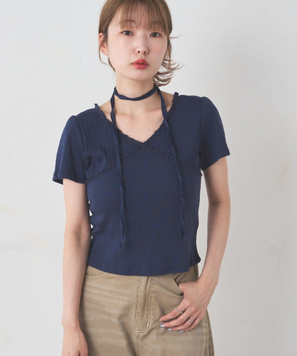 Kastane 羅紋V領Tee + Choker - Image 36