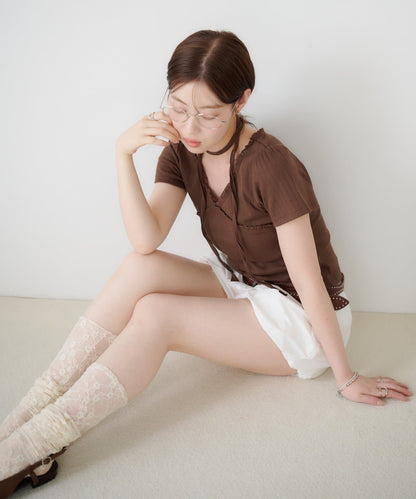 Kastane 羅紋V領Tee + Choker - Image 54