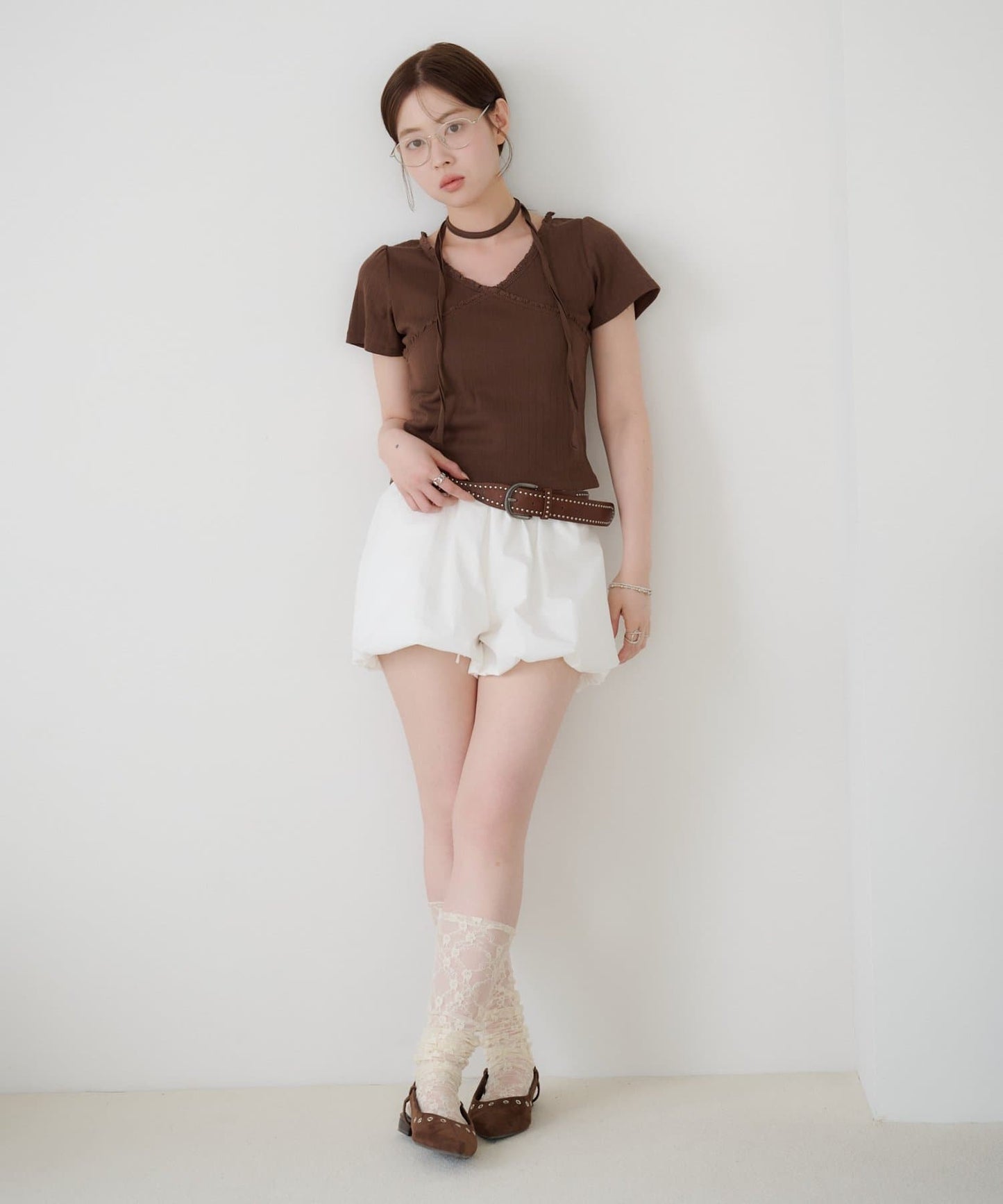 Kastane 羅紋V領Tee + Choker - Image 56