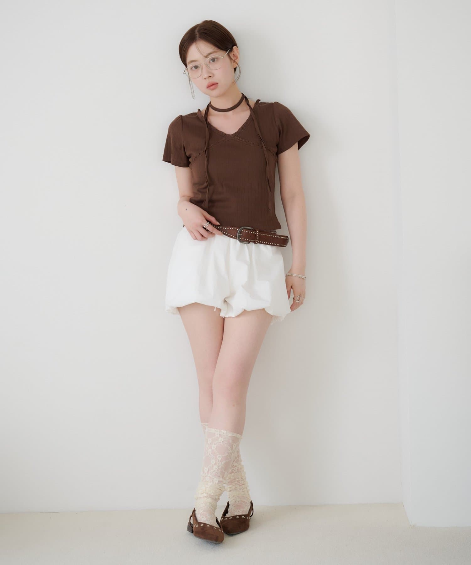 Kastane 羅紋V領Tee + Choker - Image 56