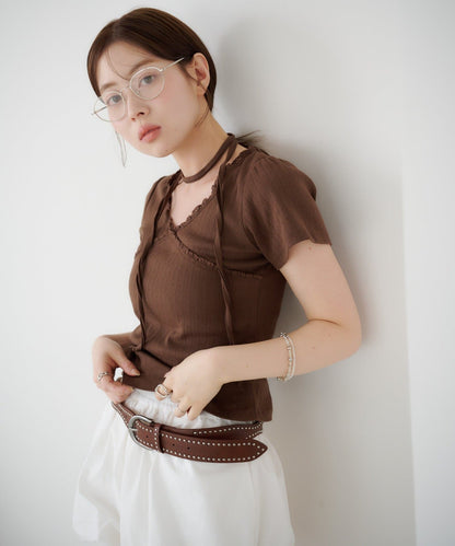 Kastane 羅紋V領Tee + Choker - Image 46