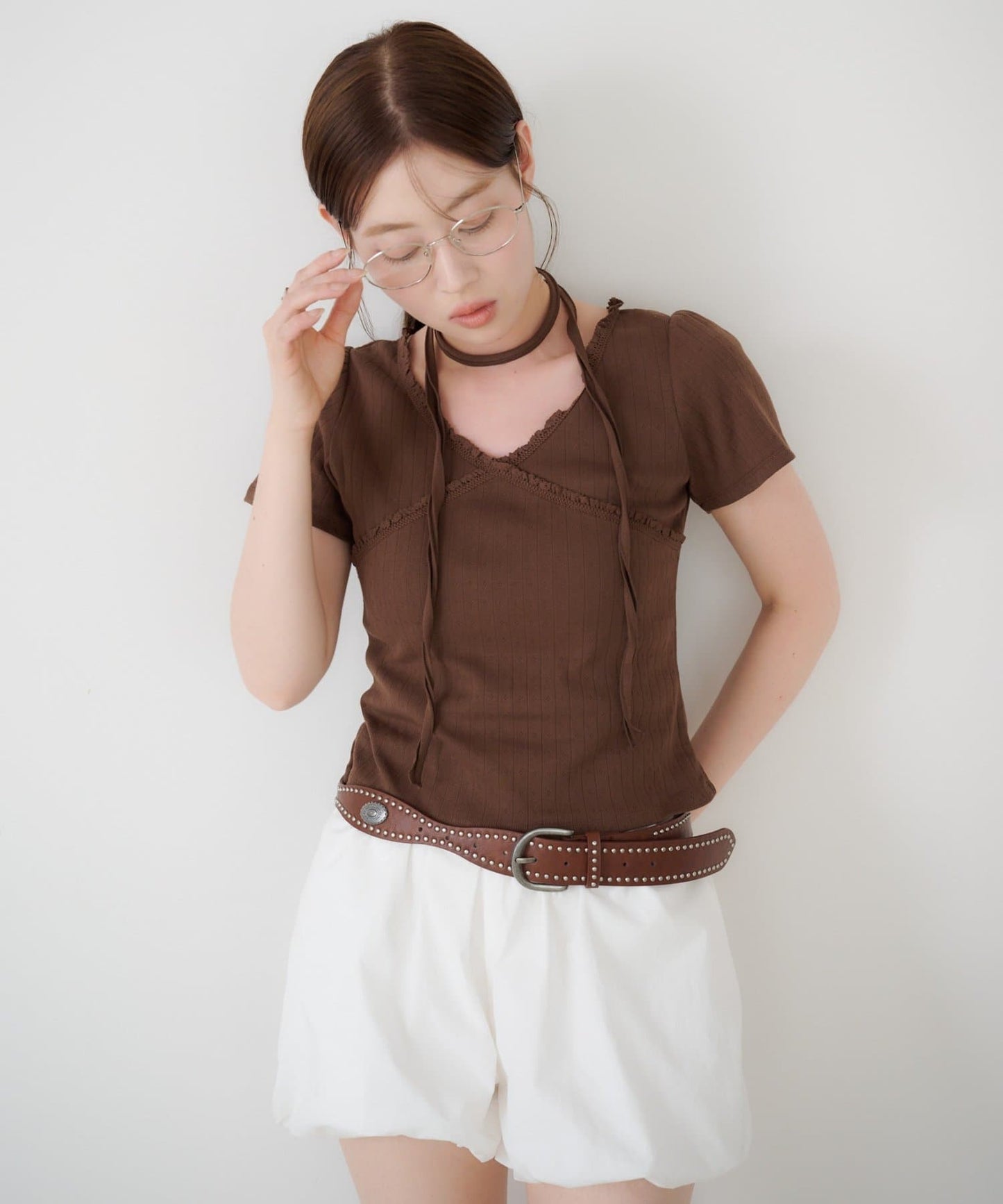 Kastane 羅紋V領Tee + Choker - Image 47