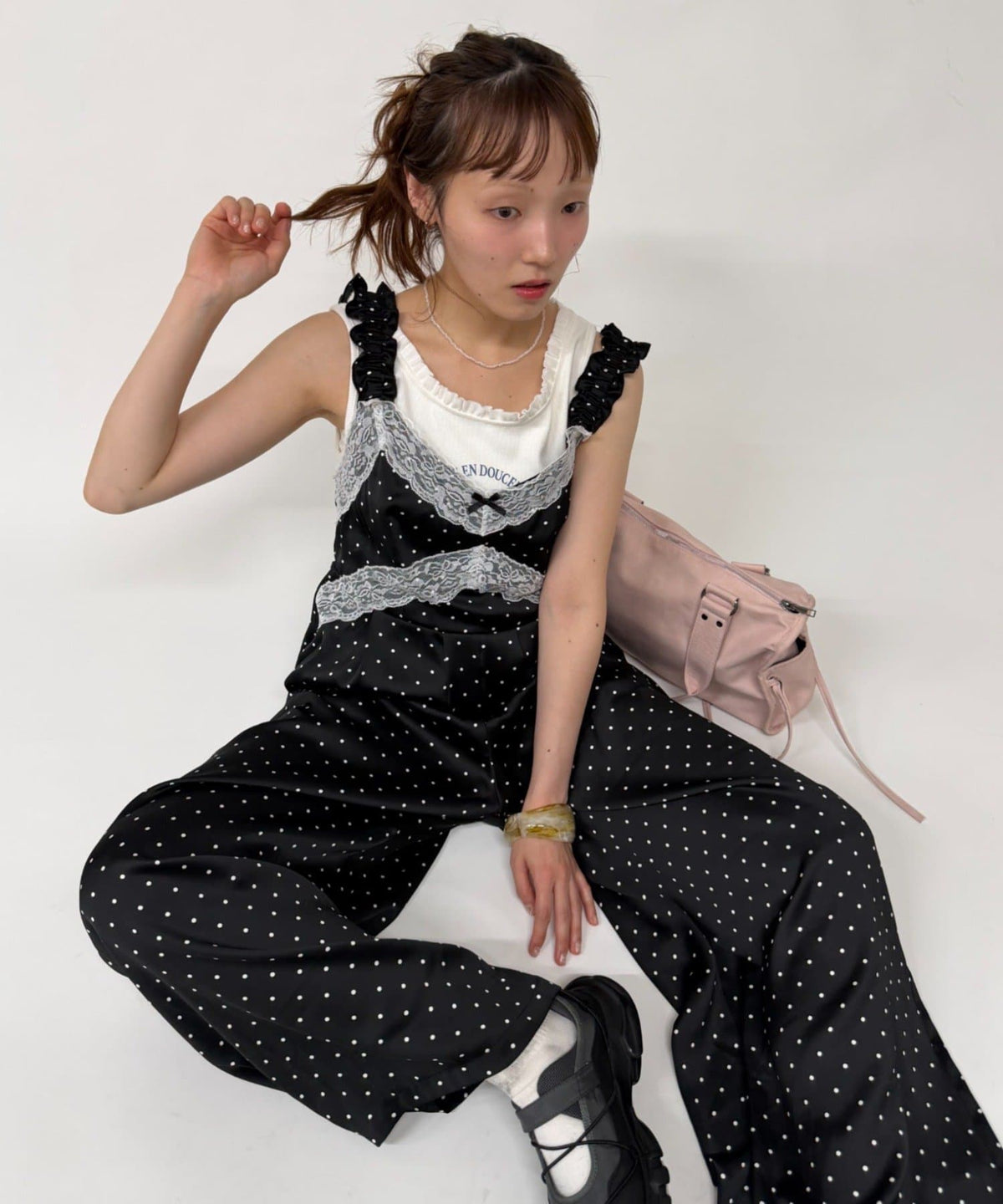 w closet 波點吊帶連身褲 - Image 1
