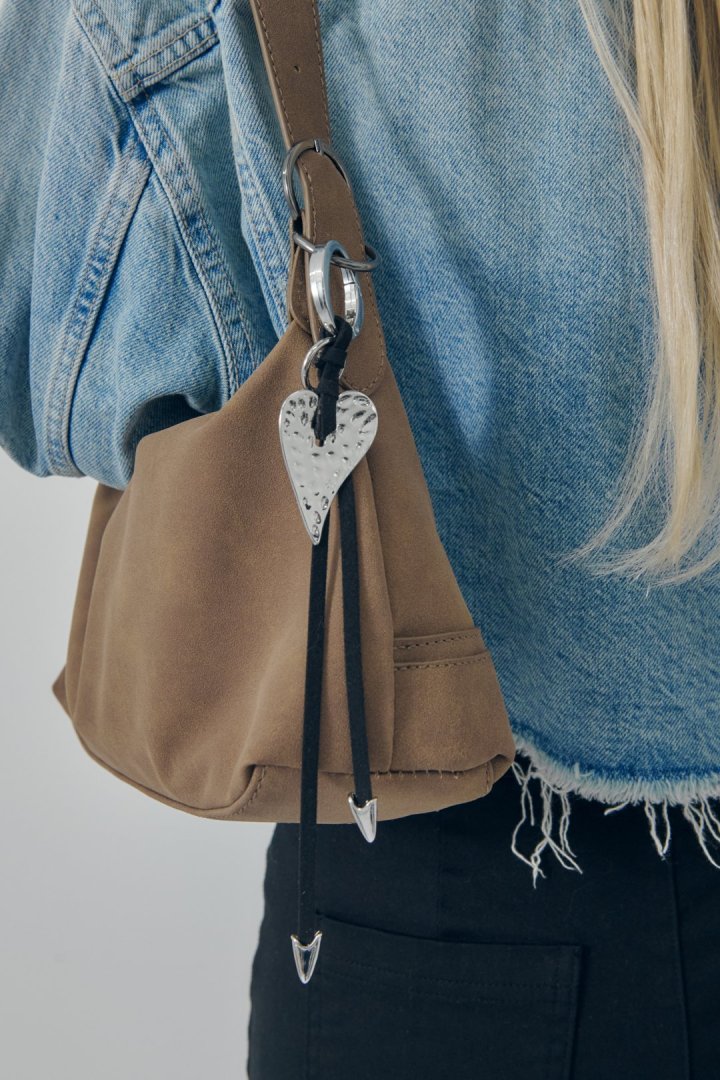 GOLDY Edgy Heart Suede Thread Charm - silver