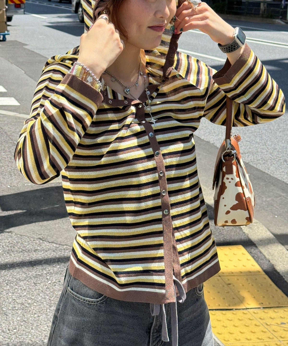 CIAOPANIC 間條 sheer knit hoodie - Image 6