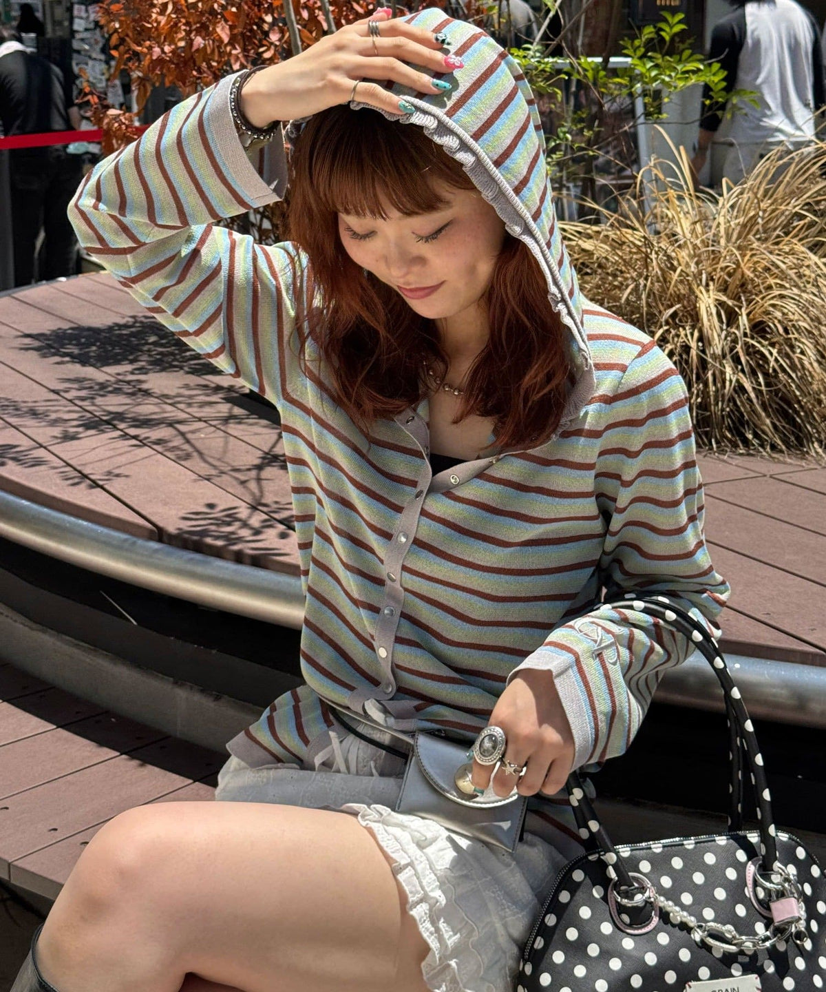 CIAOPANIC 間條 sheer knit hoodie - Image 2