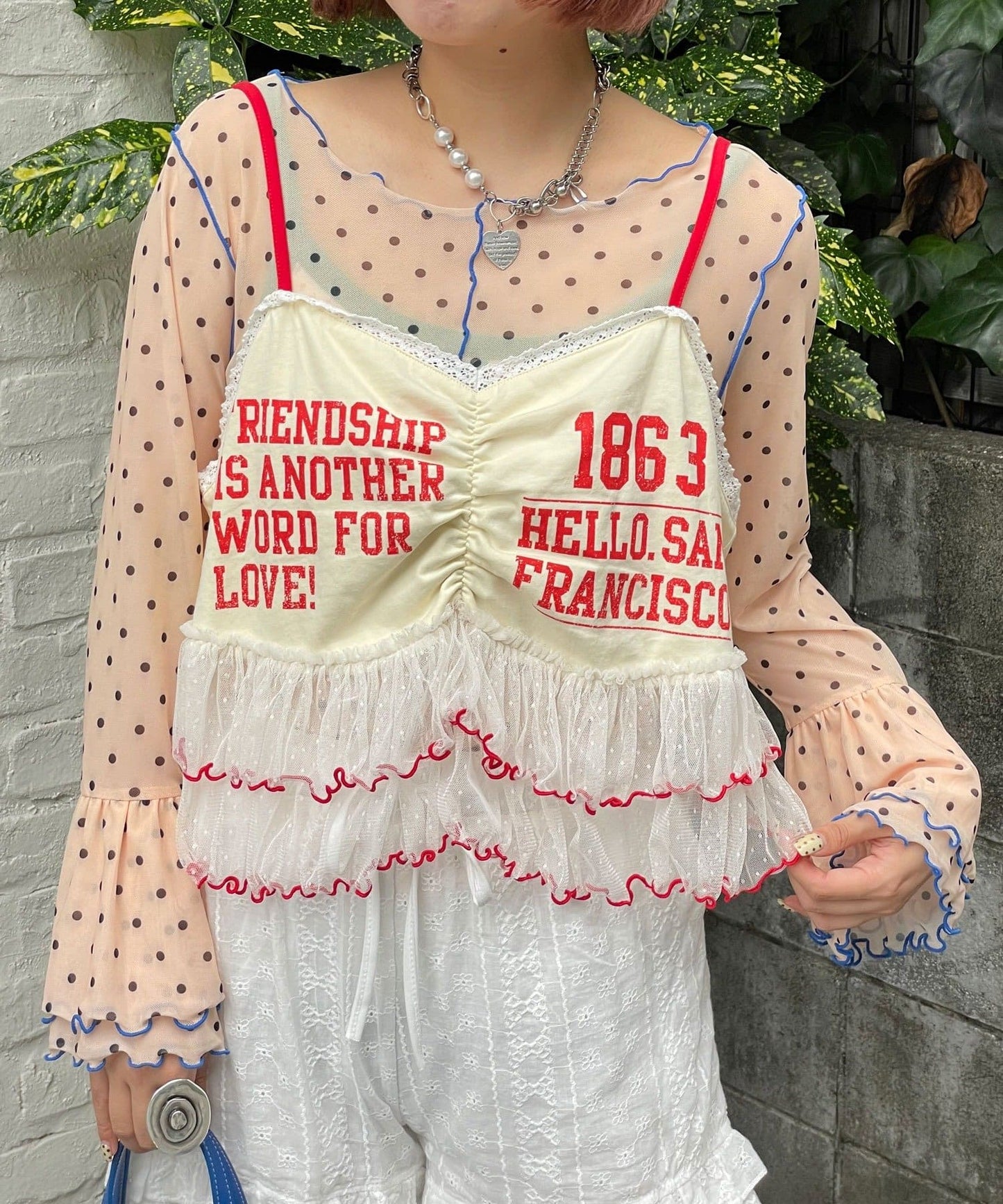 HELLO.SANFRANCISCO Printed logo tulle camisole bustier - Image 3