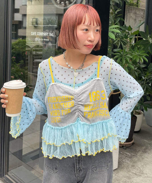 HELLO.SANFRANCISCO Printed logo tulle camisole bustier - Image 1