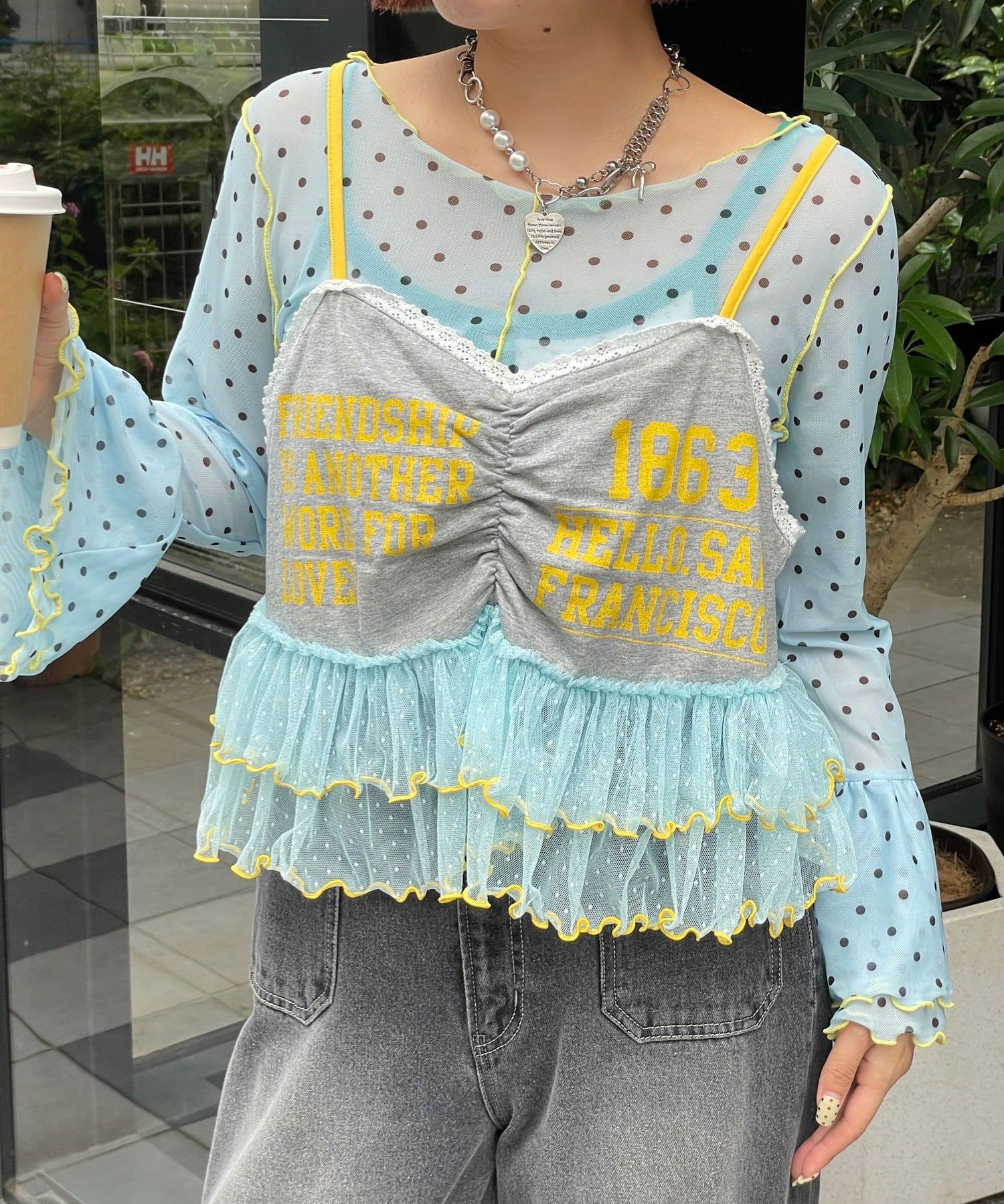 HELLO.SANFRANCISCO Printed logo tulle camisole bustier - Image 16