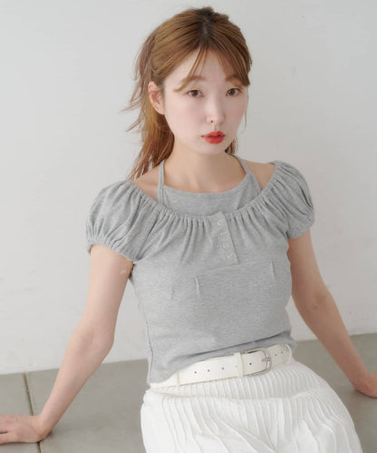 Kastane 羅紋修身掛脖露背Henley Tee - Image 35
