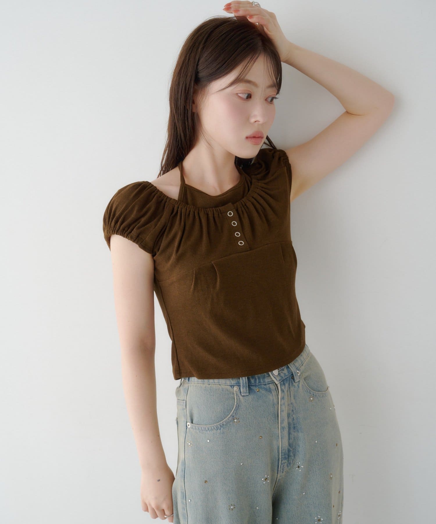 Kastane 羅紋修身掛脖露背Henley Tee - Image 61