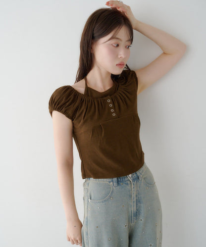 Kastane 羅紋修身掛脖露背Henley Tee - Image 61