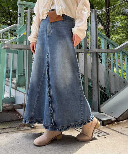 w closet 荷葉邊牛仔長裙 - Image 1